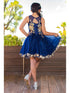 Girls Navy Satin Glitter Tulle Gold Lace Party Dress 2-16 - SophiasStyle.com back